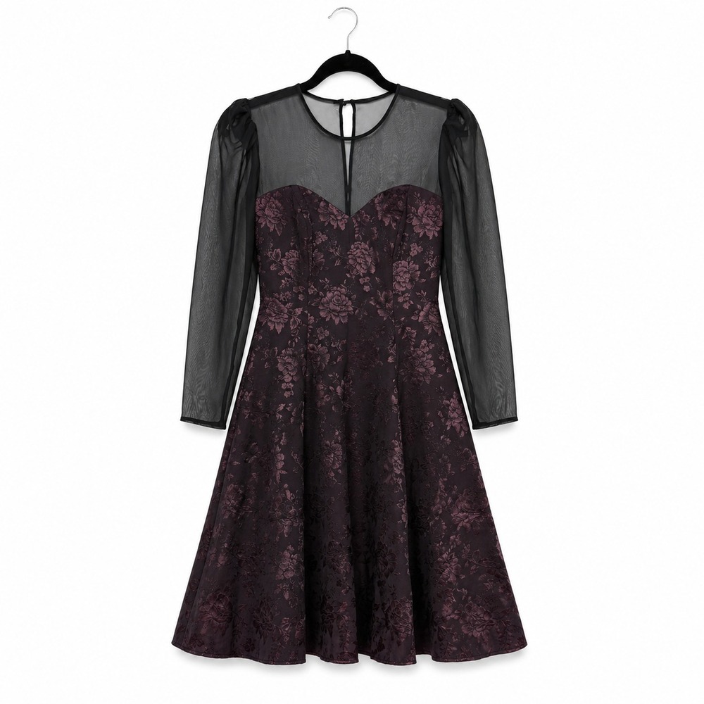 Vintage‎ Niki Dark Romantic Dress Size 6 Victorian Goth Sheer Mesh Formal Glam